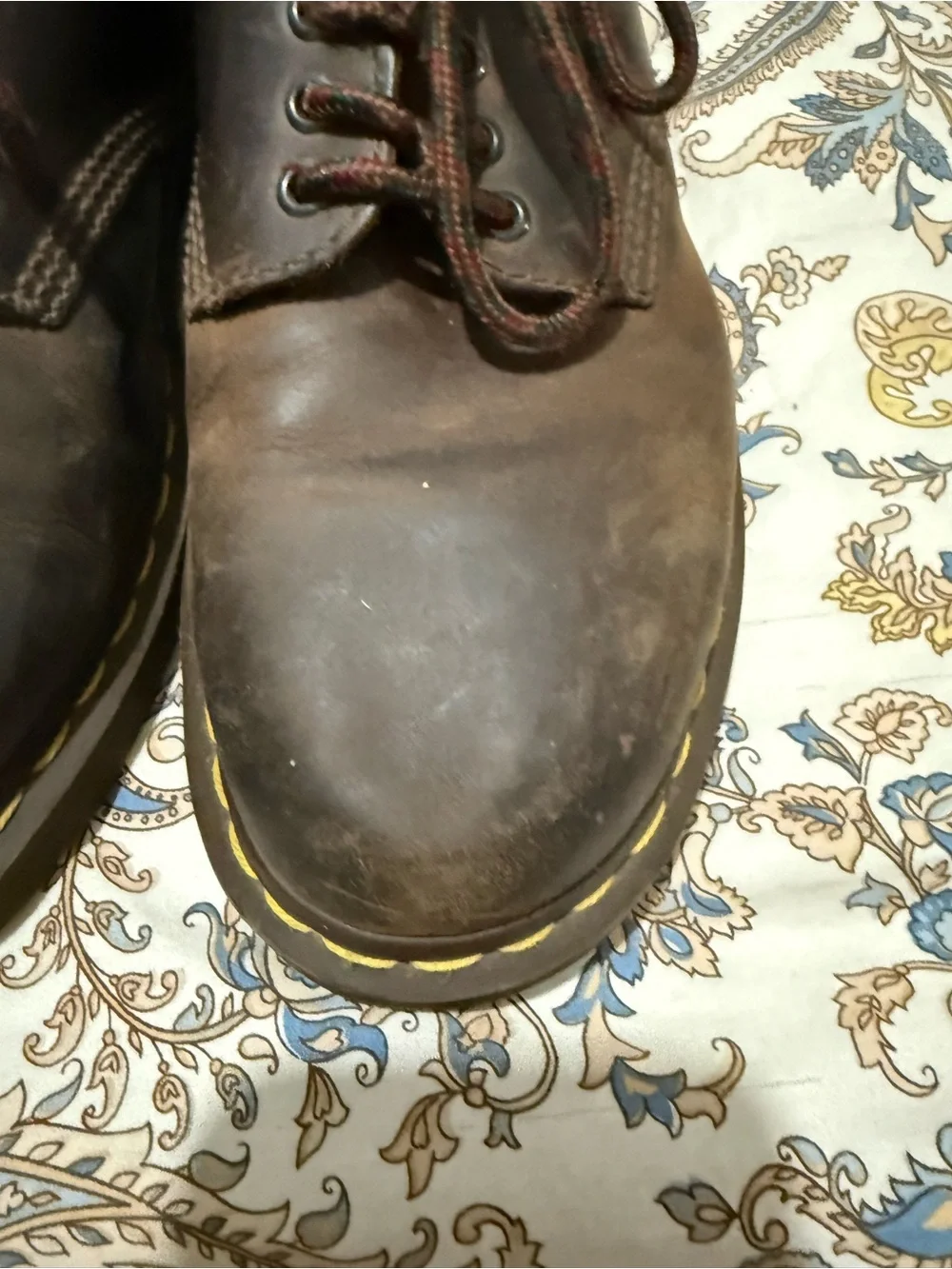 Dr. Martens Dark Brown Leather 5-Eye Lace-Up Oxfords with Yellow Welt